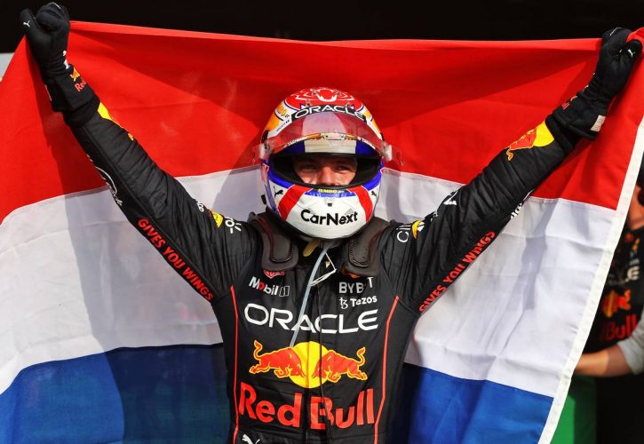 Race winner Max Verstappen (NLD) Red Bull Racing celebrates in parc ferme. 04.09.2022. Formula 1 World Championship, Rd 14, Dutch Grand Prix, Zandvoort, Netherlands, Race