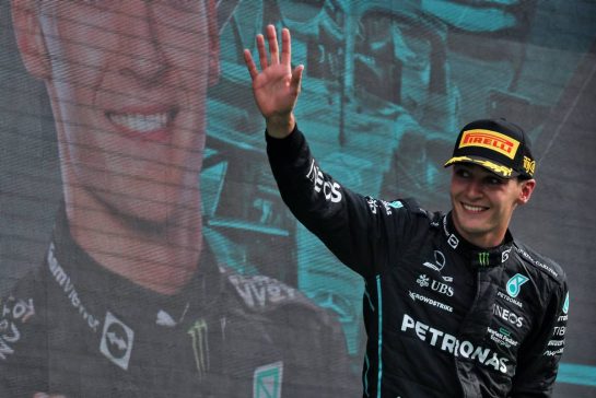 George Russell (GBR) Mercedes AMG F1 celebrates his second position on the podium.
04.09.2022. Formula 1 World Championship, Rd 14, Dutch Grand Prix, Zandvoort, Netherlands, Race Day.
- www.xpbimages.com, EMail: requests@xpbimages.com © Copyright: Bearne / XPB Images