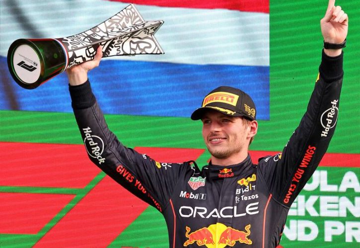Race winner Max Verstappen (NLD) Red Bull Racing celebrates on the podium. 04.09.2022. Formula 1 World Championship, Rd 14, Dutch Grand Prix, Zandvoort, Netherlands, Race