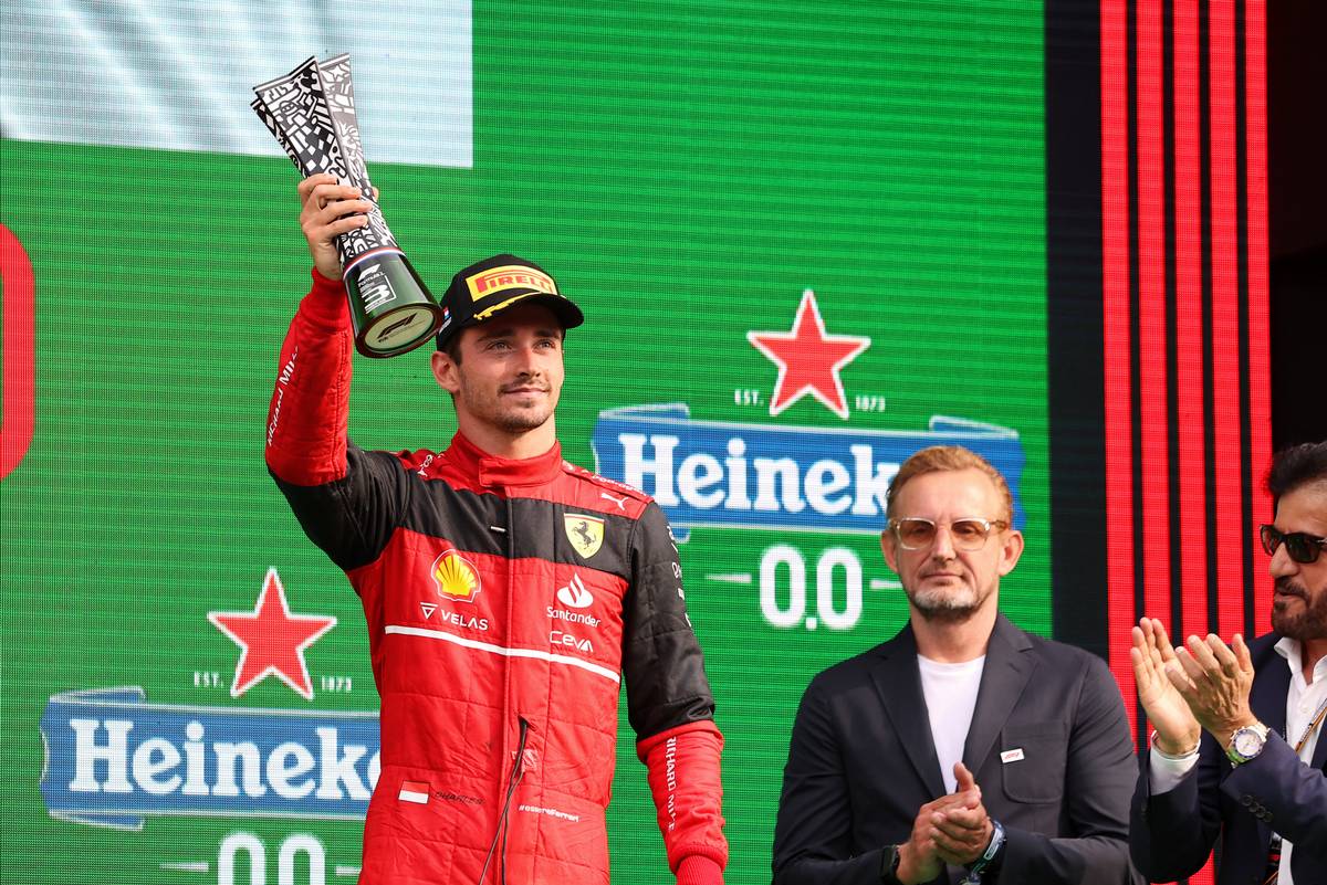 Charles Leclerc (MON) Ferrari celebrates his third position on the podium. 04.09.2022. Formula 1 World Championship, Rd 14, Dutch Grand Prix, Zandvoort, Netherlands, Race