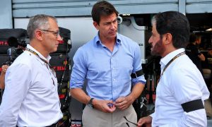 Stefano Domenicali (ITA) Formula One President and CEO with Toto Wolff (GER) Mercedes AMG F1 Shareholder and Executive Director and Mohammed Bin Sulayem (UAE) FIA President. 09.09.2022. Formula 1 World Championship, Rd 16, Italian Grand Prix, Monza, Italy, Practice
