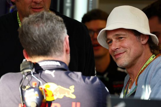 Brad Pitt (USA) Actor with Christian Horner (GBR) Red Bull Racing Team Principal.
21.10.2022. Formula 1 World Championship, Rd 19, United States Grand Prix, Austin, Texas, USA, Practice Day.
- www.xpbimages.com, EMail: requests@xpbimages.com © Copyright: Batchelor / XPB Images