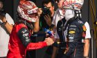 Charles Leclerc (MON) Ferrari with race winner Max Verstappen (NLD) Red Bull Racing in parc ferme. 23.10.2022. Formula 1 World Championship, Rd 19, United States Grand Prix, Austin, Texas, USA, Race