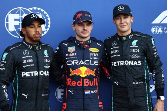 Pole position for Max Verstappen (NLD) Red Bull Racing 2nd for George Russell (GBR) Mercedes AMG F1 and 3rd Lewis Hamilton (GBR) Mercedes AMG F1.29.10.2022. Formula 1 World Championship, Rd 20, Mexican Grand Prix, Mexico City, Mexico, Qualifying Day.- www.xpbimages.com, EMail: requests@xpbimages.com © Copyright: Batchelor / XPB Images
