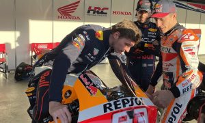 Max tries out Marquez' Honda beast for size