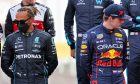 Lewis Hamilton (GBR) Mercedes AMG F1 and Max Verstappen (NLD) Red Bull Racing at the start of season driver's photograph. 20.03.2022. Formula 1 World Championship, Rd 1, Bahrain Grand Prix, Sakhir, Bahrain, Race