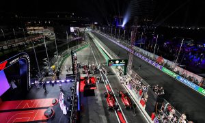 The parc ferme and podium at the end of the race. 27.03.2022. Formula 1 World Championship, Rd 2, Saudi Arabian Grand Prix, Jeddah, Saudi Arabia, Race