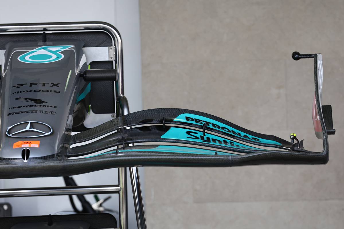The Mercedes front wing not used in Austin and adjusted for Mexico. 27.10.2022. Formula 1 World Championship, Rd 20, Mexican Grand Prix, Mexico City, Mexico, Preparation