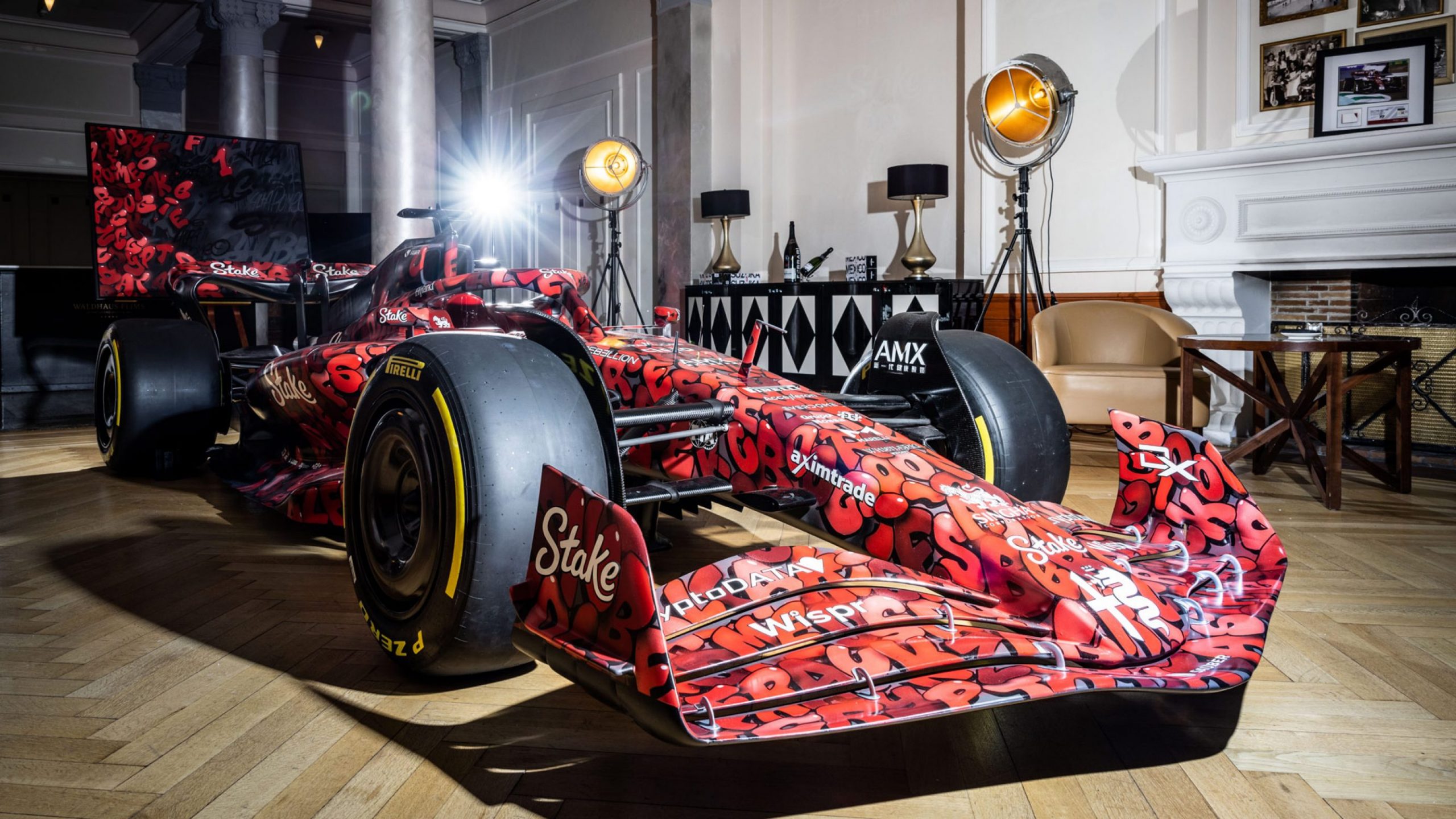 Alfa Romeo F1 Team Stake's unique art livery designed by Swiss-based artist BOOGIE to raise funds for Save the Children.