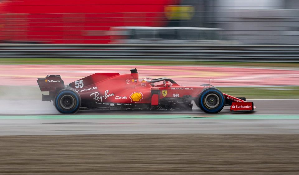 Carlos Sainz takes part in Ferrari's January 'wake up test' at the Fiorano test circuit. 