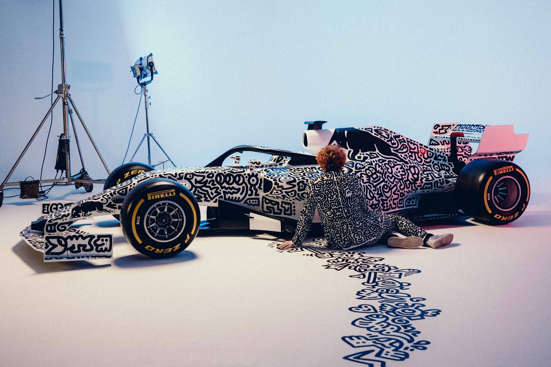 Mr. Doodle seen during a photo shoot of the collaboration of Red Bull Racing and Mr. Doodle with the RB14 in London, United Kingdom in 2023. // Red Bull Racing / Red Bull Content Pool // SI202301310383 // Usage for editorial use only //
