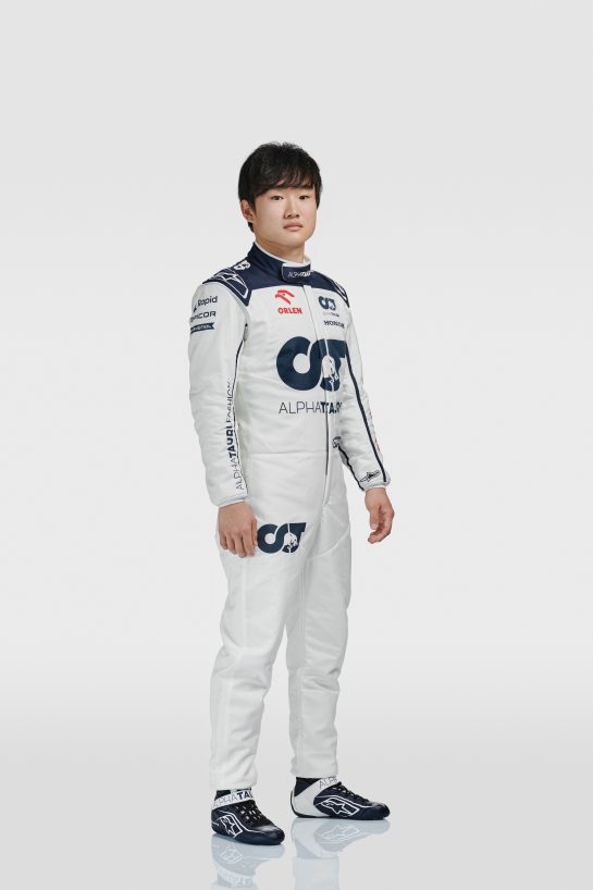 Yuki Tsunoda poses for Scuderia Alpha Tauri F1 2023 IMOLA, ITALY - JANUARY 24: Scuderia Alpha Tauri F1 2023 Official Kit Shoot on January 24, 2023 in Imola, Italy. (Photo by Guido De Bortoli/Getty Images for Scuderia Alpha Tauri) // Guido De Bortoli/ Getty Images for Scuderia Alpha Tauri // SI202302110287 // Usage for editorial use only //