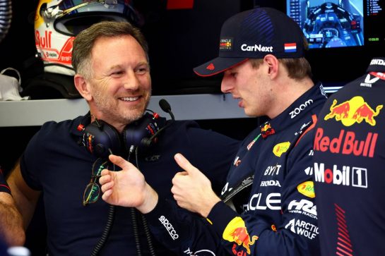 (L to R): Christian Horner (GBR) Red Bull Racing Team Principal with Max Verstappen (NLD) Red Bull Racing.
23.02.2023. Formula 1 Testing, Sakhir, Bahrain, Day One.
- www.xpbimages.com, EMail: requests@xpbimages.com © Copyright: Batchelor / XPB Images
