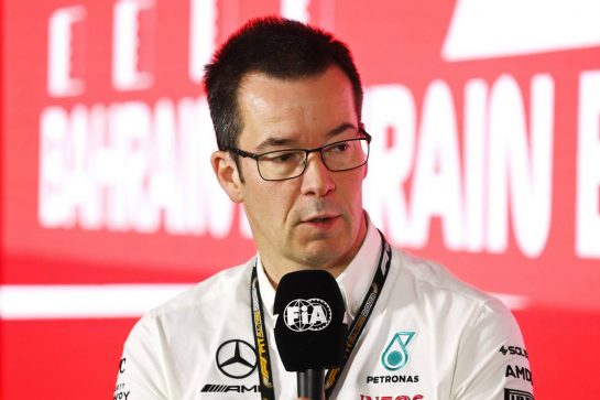 Mike Elliot (GBR) Mercedes AMG F1 Technology Director in the FIA Press Conference.
03.03.2023. Formula 1 World Championship, Rd 1, Bahrain Grand Prix, Sakhir, Bahrain, Practice Day
- www.xpbimages.com, EMail: requests@xpbimages.com © Copyright: XPB Images