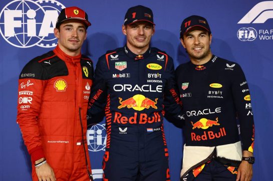 Pole Position for Max Verstappen (NLD) Red Bull Racing RB19, 2nd for Sergio Perez (MEX) Red Bull Racing and 3rd for Charles Leclerc (MON) Ferrari.
04.03.2023. Formula 1 World Championship, Rd 1, Bahrain Grand Prix, Sakhir, Bahrain, Qualifying Day.
- www.xpbimages.com, EMail: requests@xpbimages.com © Copyright: Batchelor / XPB Images