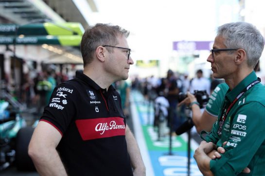 (L to R): Andreas Seidl (GER) Sauber Group Chief Executive Officer with Mike Krack (LUX) Aston Martin F1 Team, Team Principal.
17.03.2023. Formula 1 World Championship, Rd 2, Saudi Arabian Grand Prix, Jeddah, Saudi Arabia, Practice Day.
- www.xpbimages.com, EMail: requests@xpbimages.com © Copyright: Bearne / XPB Images