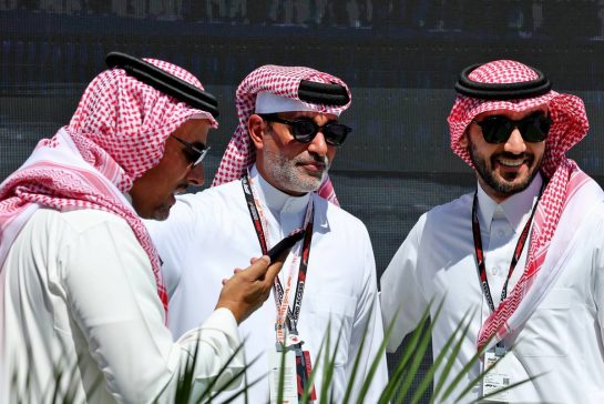 (L to R): Sheikh Salman bin Isa Al-Khalifa (BRN) Chief Executive of Bahrain International Circuit with Prince Khalid Bin Sultan Al Faisal (KSA) President of the Saudi Automobile and Motorcycle Federation and Prince Abdul Aziz bin Turki Al-Faisal (KSA) Saudi Sports Minister.
17.03.2023. Formula 1 World Championship, Rd 2, Saudi Arabian Grand Prix, Jeddah, Saudi Arabia, Practice Day.
- www.xpbimages.com, EMail: requests@xpbimages.com © Copyright: Moy / XPB Images
