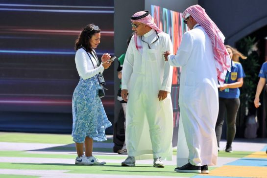 (L to R): Sheikh Salman bin Isa Al-Khalifa (BRN) Chief Executive of Bahrain International Circuit with Prince Khalid Bin Sultan Al Faisal (KSA) President of the Saudi Automobile and Motorcycle Federation.
17.03.2023. Formula 1 World Championship, Rd 2, Saudi Arabian Grand Prix, Jeddah, Saudi Arabia, Practice Day.
- www.xpbimages.com, EMail: requests@xpbimages.com © Copyright: Rew / XPB Images