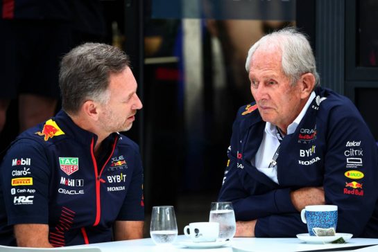 (L to R): Christian Horner (GBR) Red Bull Racing Team Principal with Dr Helmut Marko (AUT) Red Bull Motorsport Consultant.
31.03.2023. Formula 1 World Championship, Rd 3, Australian Grand Prix, Albert Park, Melbourne, Australia, Practice Day.
- www.xpbimages.com, EMail: requests@xpbimages.com © Copyright: Batchelor / XPB Images