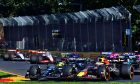 (L to R): Lewis Hamilton (GBR) Mercedes AMG F1 W14 and Max Verstappen (NLD) Red Bull Racing RB19 battle for position at the start of the race. 02.04.2023. Formula 1 World Championship, Rd 3, Australian Grand Prix, Albert Park, Melbourne, Australia, Race Day. - www.xpbimages.com, EMail: requests@xpbimages.com © Copyright: Charniaux / XPB Images