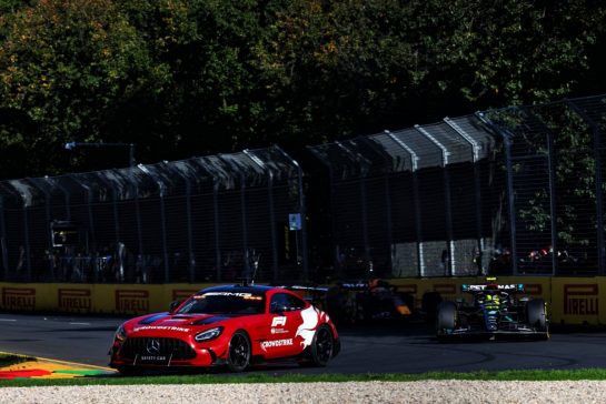 Lewis Hamilton (GBR) Mercedes AMG F1 W14 leads behind the Mercedes FIA Safety Car.
02.04.2023. Formula 1 World Championship, Rd 3, Australian Grand Prix, Albert Park, Melbourne, Australia, Race Day.
- www.xpbimages.com, EMail: requests@xpbimages.com © Copyright: Charniaux / XPB Images
