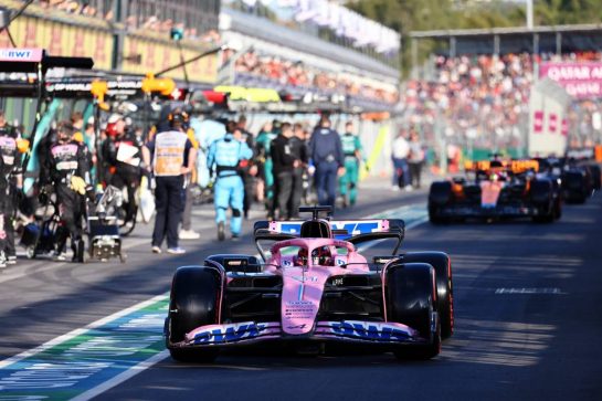 Esteban Ocon (FRA) Alpine F1 Team A523 in the pits while the race is stopped.
02.04.2023. Formula 1 World Championship, Rd 3, Australian Grand Prix, Albert Park, Melbourne, Australia, Race Day.
- www.xpbimages.com, EMail: requests@xpbimages.com © Copyright: Batchelor / XPB Images
