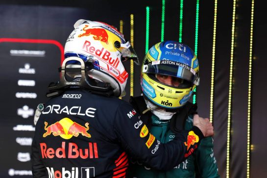 (L to R): Race winner Max Verstappen (NLD) Red Bull Racing with third placed Fernando Alonso (ESP) Aston Martin F1 Team.
02.04.2023. Formula 1 World Championship, Rd 3, Australian Grand Prix, Albert Park, Melbourne, Australia, Race Day.
- www.xpbimages.com, EMail: requests@xpbimages.com © Copyright: Bearne / XPB Images