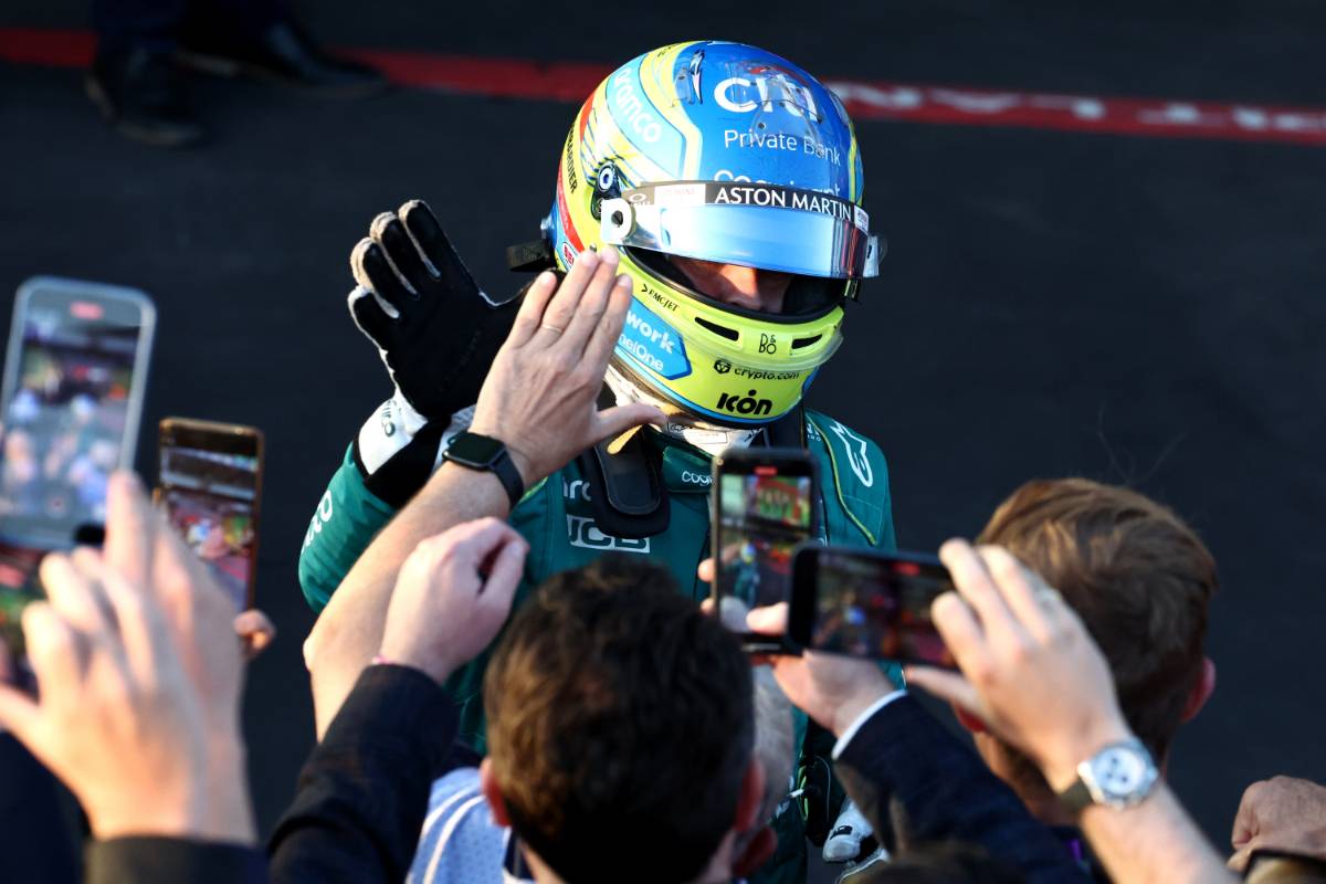 Fernando Alonso (ESP) Aston Martin F1 Team celebrates his third position in parc ferme. 02.04.2023. Formula 1 World Championship, Rd 3, Australian Grand Prix, Albert Park, Melbourne, Australia, Race Day. - www.xpbimages.com, EMail: requests@xpbimages.com © Copyright: Moy / XPB Images