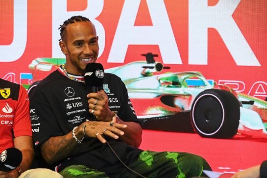 Lewis Hamilton (GBR) Mercedes AMG F1 in the FIA Press Conference.
27.04.2023. Formula 1 World Championship, Rd 4, Azerbaijan Grand Prix, Baku Street Circuit, Azerbaijan, Preparation Day.
- www.xpbimages.com, EMail: requests@xpbimages.com © Copyright: XPB Images