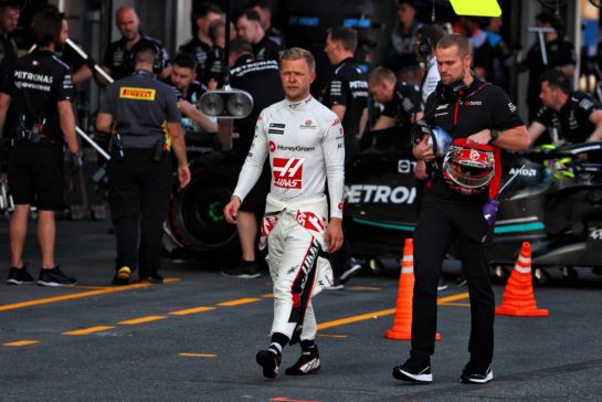 Kevin Magnussen (DEN) Haas F1 Team in the pits.
28.04.2023. Formula 1 World Championship, Rd 4, Azerbaijan Grand Prix, Baku Street Circuit, Azerbaijan, Qualifying Day.
 - www.xpbimages.com, EMail: requests@xpbimages.com © Copyright: Coates / XPB Images