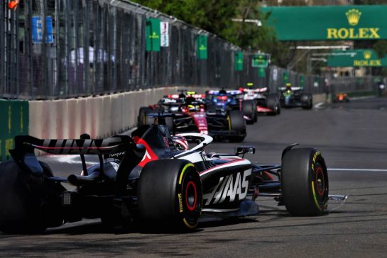 Kevin Magnussen (DEN) Haas VF-23 off track.
30.04.2023. Formula 1 World Championship, Rd 4, Azerbaijan Grand Prix, Baku Street Circuit, Azerbaijan, Race Day.
- www.xpbimages.com, EMail: requests@xpbimages.com © Copyright: Charniaux / XPB Images