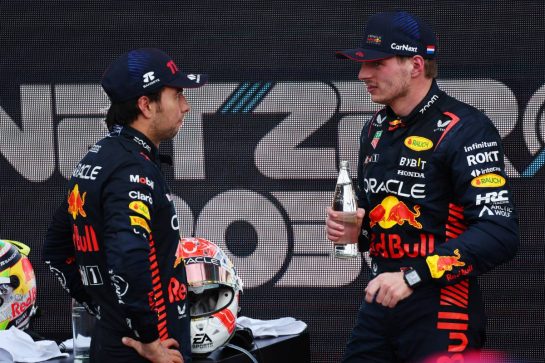 Sergio Perez (MEX) Red Bull Racing and Max Verstappen (NLD) Red Bull Racing.
30.04.2023. Formula 1 World Championship, Rd 4, Azerbaijan Grand Prix, Baku Street Circuit, Azerbaijan, Race Day.
- www.xpbimages.com, EMail: requests@xpbimages.com © Copyright: Batchelor / XPB Images
