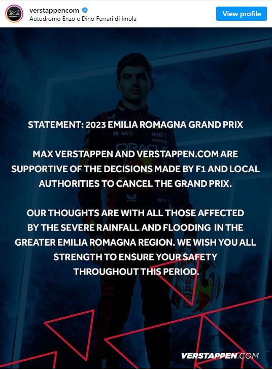 Max 1 Pilotos y equipos de F1 en total apoyo a la cancelación del GP de Imola