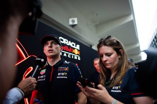 Max Verstappen (NLD) Red Bull Racing with the media.
04.05.2023. Formula 1 World Championship, Rd 5, Miami Grand Prix, Miami, Florida, USA, Preparation Day.
- www.xpbimages.com, EMail: requests@xpbimages.com © Copyright: Price / XPB Images