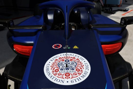 Williams Racing FW45 celebrating the Coronation of King Charles III.
05.05.2023. Formula 1 World Championship, Rd 5, Miami Grand Prix, Miami, Florida, USA, Practice Day.
- www.xpbimages.com, EMail: requests@xpbimages.com © Copyright: Bearne / XPB Images