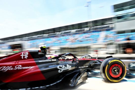 Zhou Guanyu (CHN) Alfa Romeo F1 Team C43 leaves the pits.
05.05.2023. Formula 1 World Championship, Rd 5, Miami Grand Prix, Miami, Florida, USA, Practice Day.
- www.xpbimages.com, EMail: requests@xpbimages.com © Copyright: Batchelor / XPB Images