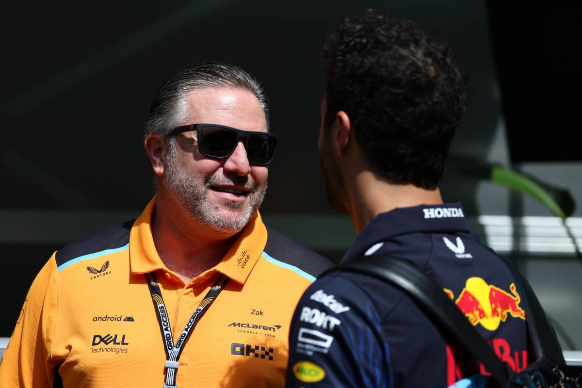 (L to R): Zak Brown (USA) McLaren Executive Director with Daniel Ricciardo (AUS) Red Bull Racing Reserve and Third Driver. 05.05.2023. Formula 1 World Championship, Rd 5, Miami Grand Prix, Miami, Florida, USA, Practice Day. - www.xpbimages.com, EMail: requests@xpbimages.com © Copyright: Moy / XPB Images
