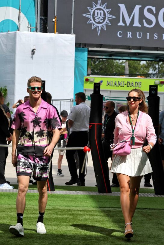 Nico Hulkenberg (GER) Haas F1 Team with his wife Egle Ruskyte (LIT).
07.05.2023. Formula 1 World Championship, Rd 5, Miami Grand Prix, Miami, Florida, USA, Race Day.
- www.xpbimages.com, EMail: requests@xpbimages.com © Copyright: Moy / XPB Images
