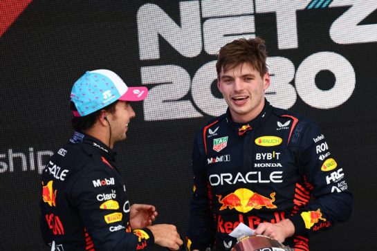1st place Max Verstappen (NLD) Red Bull Racing RB19, 2nd place Sergio Perez (MEX) Red Bull Racing RB19.
07.05.2023. Formula 1 World Championship, Rd 5, Miami Grand Prix, Miami, Florida, USA, Race Day.
- www.xpbimages.com, EMail: requests@xpbimages.com © Copyright: Batchelor / XPB Images
