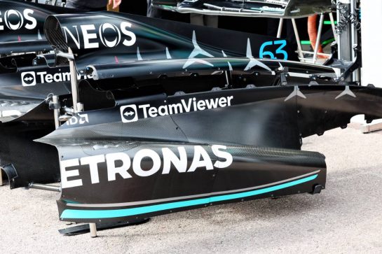 Mercedes AMG F1 W14 sidepod detail.
25.05.2023. Formula 1 World Championship, Rd 7, Monaco Grand Prix, Monte Carlo, Monaco, Preparation Day.
- www.xpbimages.com, EMail: requests@xpbimages.com © Copyright: Batchelor / XPB Images