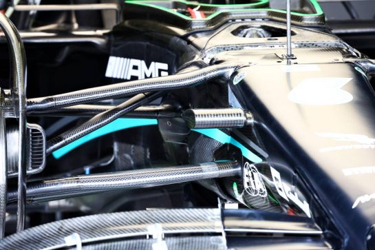 Detalle de la suspensión delantera del Mercedes AMG F1 W14.  25.05.2023.  Campeonato del Mundo de Fórmula 1, Rd 7, Gran Premio de Mónaco, Montecarlo, Mónaco, Día de preparación.  - www.xpbimages.com, Correo electrónico: request@xpbimages.com © Copyright: Batchelor / XPB Images