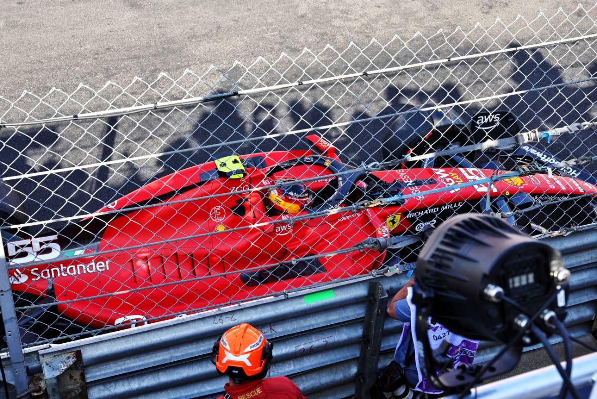 Carlos Sainz Jr (ESP) Ferrari SF-23 crashed in the second practice session. 26.05.2023. Formula 1 World Championship, Rd 7, Monaco Grand Prix, Monte Carlo, Monaco, Practice Day. - www.xpbimages.com, EMail: requests@xpbimages.com © Copyright: Batchelor / XPB Images