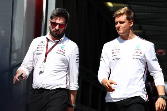 (L to R): Adam McDaid (GBR) Mercedes AMG F1 Senior Media Manager with Mick Schumacher (GER) Mercedes AMG F1 Reserve Driver.
27.05.2023. Formula 1 World Championship, Rd 7, Monaco Grand Prix, Monte Carlo, Monaco, Qualifying Day.
- www.xpbimages.com, EMail: requests@xpbimages.com © Copyright: Coates / XPB Images