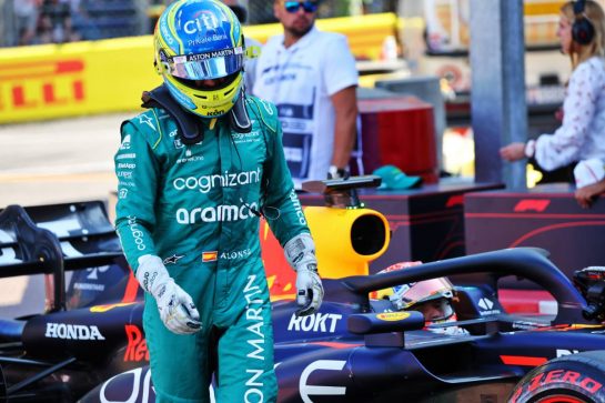 Second placed Fernando Alonso (ESP) Aston Martin F1 Team in qualifying parc ferme.
27.05.2023. Formula 1 World Championship, Rd 7, Monaco Grand Prix, Monte Carlo, Monaco, Qualifying Day.
- www.xpbimages.com, EMail: requests@xpbimages.com © Copyright: Batchelor / XPB Images