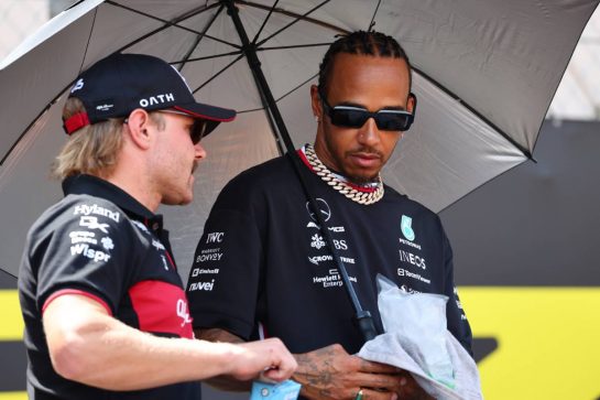 (L to R): Valtteri Bottas (FIN) Alfa Romeo F1 Team and Lewis Hamilton (GBR) Mercedes AMG F1 on the drivers' parade.
28.05.2023. Formula 1 World Championship, Rd 7, Monaco Grand Prix, Monte Carlo, Monaco, Race Day.
- www.xpbimages.com, EMail: requests@xpbimages.com © Copyright: Batchelor / XPB Images