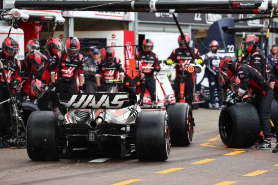 Nico Hulkenberg (GER) Haas VF-23 makes a pit stop.
28.05.2023. Formula 1 World Championship, Rd 7, Monaco Grand Prix, Monte Carlo, Monaco, Race Day.
- www.xpbimages.com, EMail: requests@xpbimages.com © Copyright: Batchelor / XPB Images