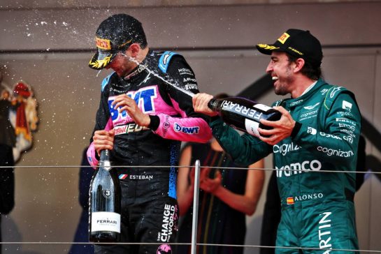 (L to R): Esteban Ocon (FRA) Alpine F1 Team celebrates his third position on the podium with second placed Esteban Ocon (FRA) Alpine F1 Team.
28.05.2023. Formula 1 World Championship, Rd 7, Monaco Grand Prix, Monte Carlo, Monaco, Race Day.
- www.xpbimages.com, EMail: requests@xpbimages.com © Copyright: Moy / XPB Images