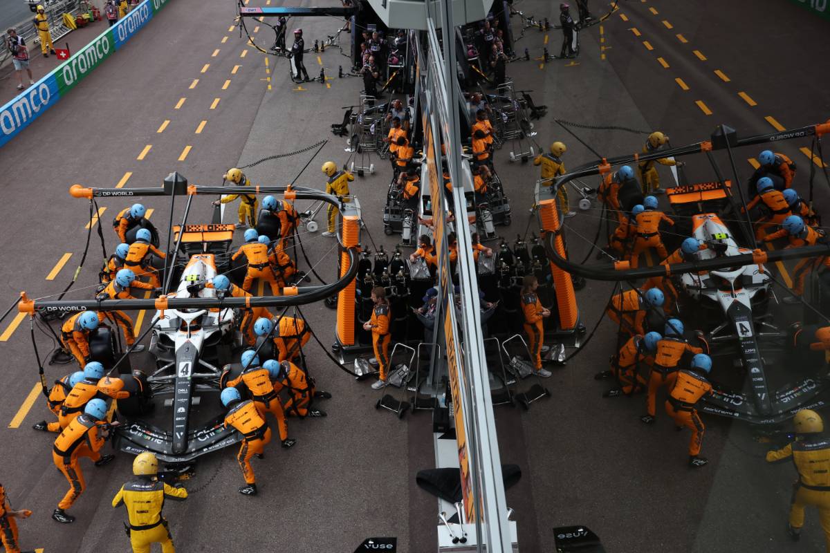 Lando Norris (GBR) McLaren MCL60 makes a pit stop. 28.05.2023. Formula 1 World Championship, Rd 7, Monaco Grand Prix, Monte Carlo, Monaco, Race Day. - www.xpbimages.com, EMail: requests@xpbimages.com © Copyright: Bearne / XPB Images