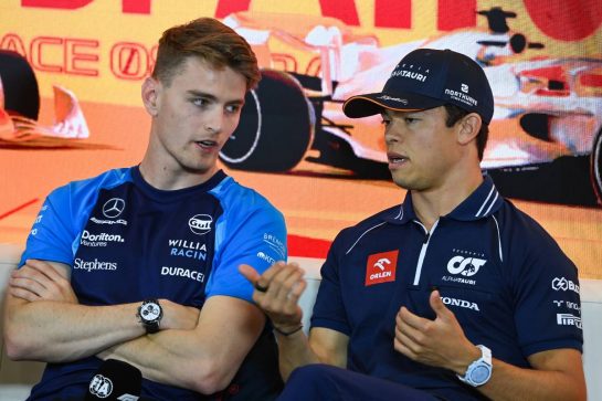 (L to R): Logan Sargeant (USA) Williams Racing and Nyck de Vries (NLD) AlphaTauri in the FIA Press Conference.
01.06.2023. Formula 1 World Championship, Rd 8, Spanish Grand Prix, Barcelona, Spain, Preparation Day.
- www.xpbimages.com, EMail: requests@xpbimages.com © Copyright: XPB Images