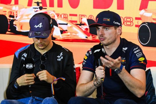 (L to R): Esteban Ocon (FRA) Alpine F1 Team and Max Verstappen (NLD) Red Bull Racing in the FIA Press Conference.
01.06.2023. Formula 1 World Championship, Rd 8, Spanish Grand Prix, Barcelona, Spain, Preparation Day.
- www.xpbimages.com, EMail: requests@xpbimages.com © Copyright: XPB Images